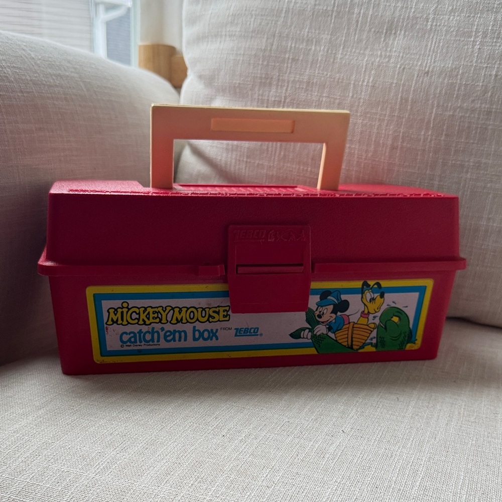 Vintage 1980s Disney Mickey Mouse Catch 'Em Tackle Box- Red